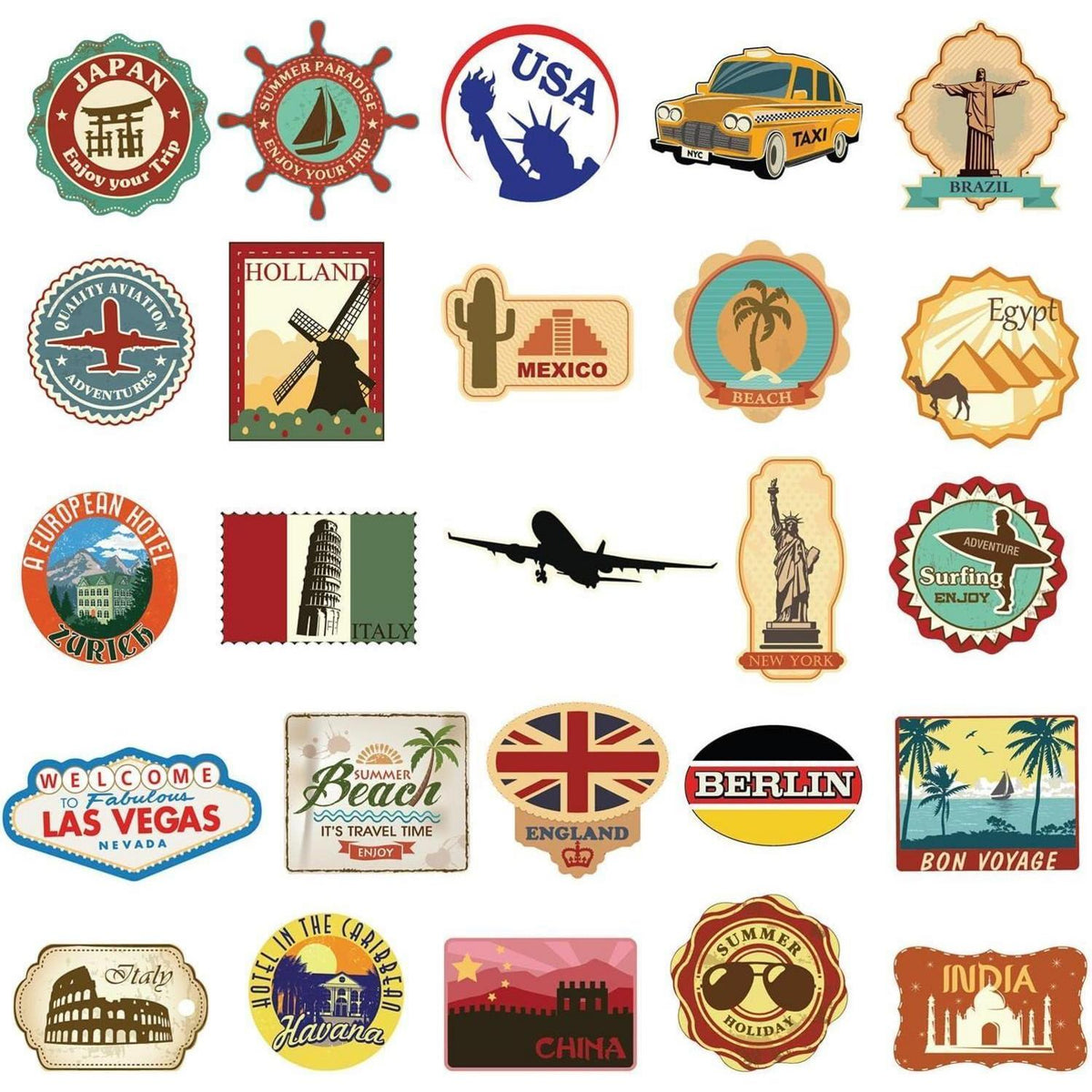 100 Retro Reise Aufkleber Set für Koffer & Laptop