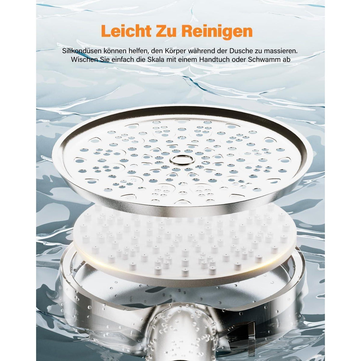 Duschkopf mit Filter, 6 Strahlarten, Hochdruck Handbrause, Wassersparend, Gebürstetes Nickel