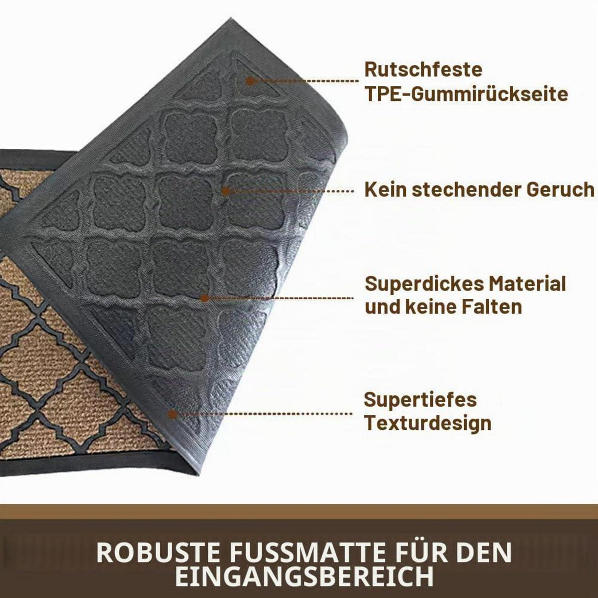 Rutschfeste Fußmatte Braun 80x120 cm – Schmutzfangmatte für Aussen