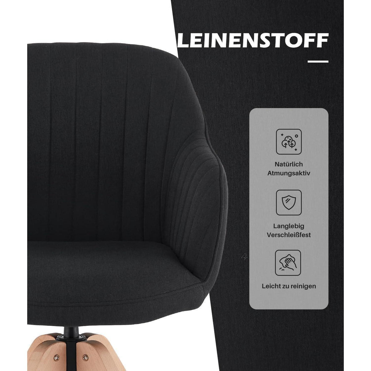 Drehbare Esszimmerstühle Set 2 | Leinen, Massivholz, Komfort
