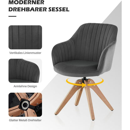 Drehbarer Samt Esszimmerstuhl mit Armlehnen & Massivholzbeinen