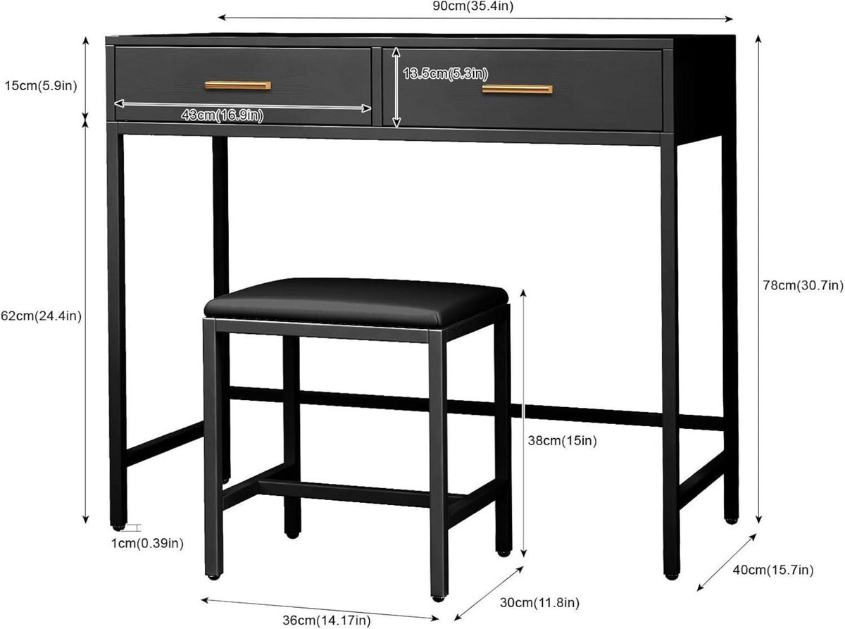 Schminktisch mit Hocker und Schubladen, modernes Design, Schwarz