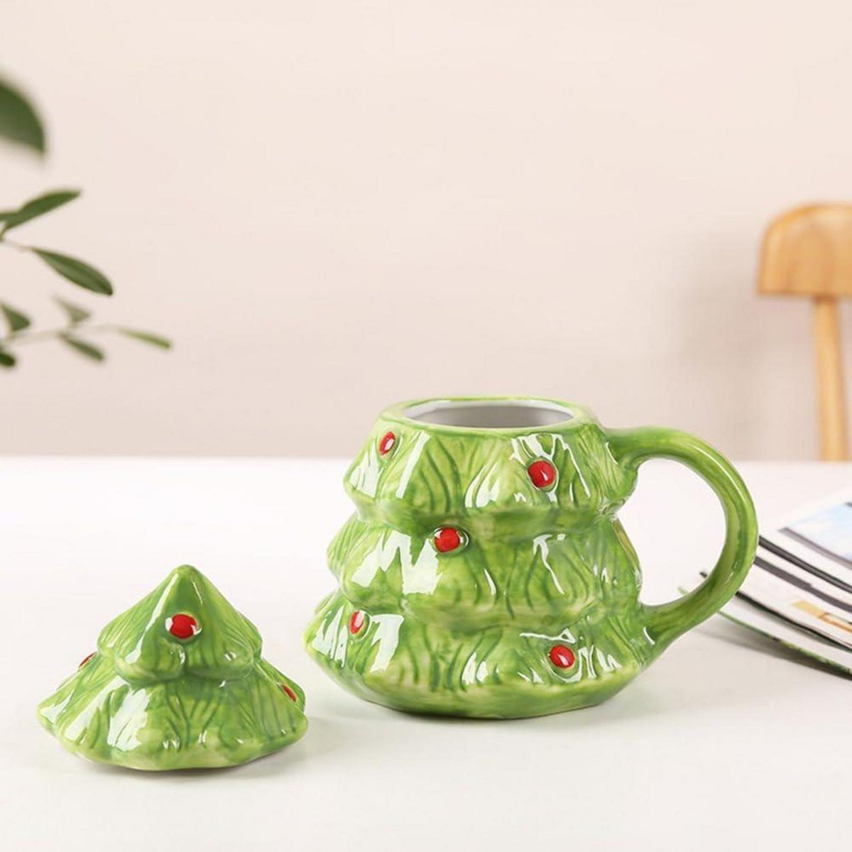 400ml Weihnachtstasse mit Bär & Deckel – Keramik Becher