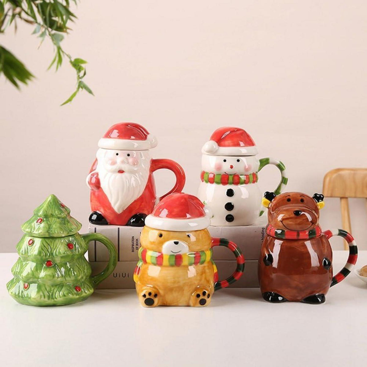 400ml Weihnachtstasse mit Bär & Deckel – Keramik Becher