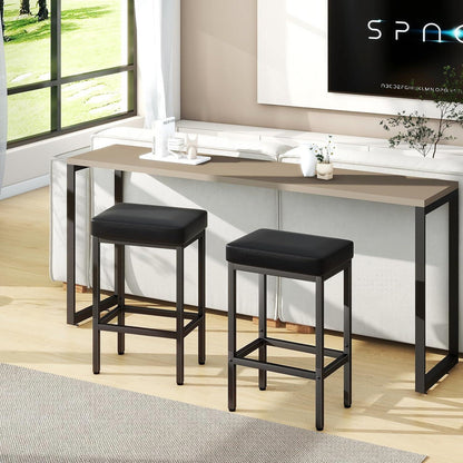 Barhocker 2er Set Schwarz – 66cm Küchentisch Hocker in Lederoptik