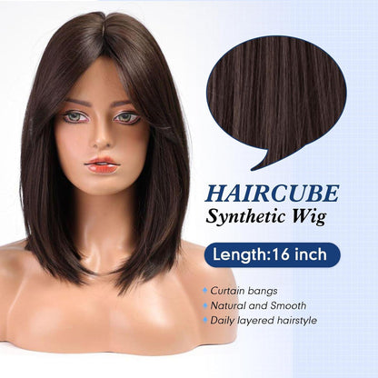 Dunkelbraune Damen Perücke mit Pony – 16 Zoll Welle