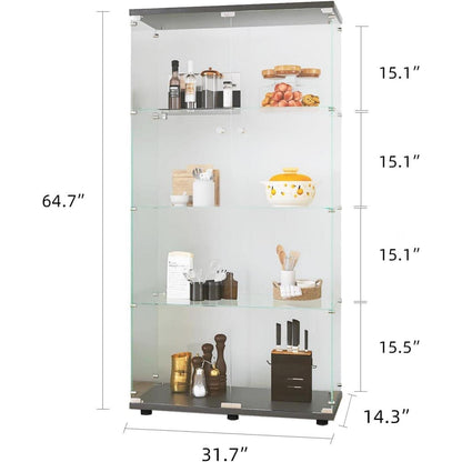 Glasvitrine Schwarz 4 Etagen | Moderne Regalkabine für Wohnzimmer
