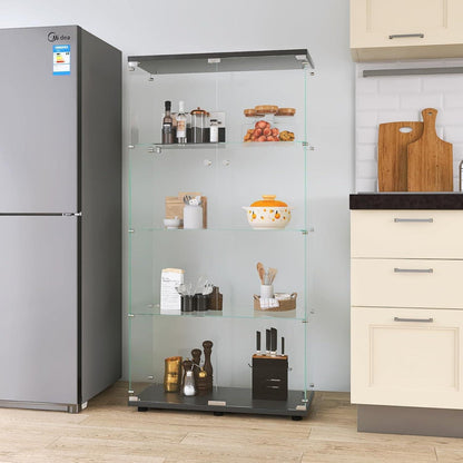 Glasvitrine Schwarz 4 Etagen | Moderne Regalkabine für Wohnzimmer