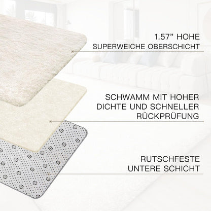 Hochflor Teppich Elfenbeinweiß 160x230 – Flauschiger Wohnzimmerteppich