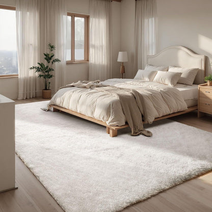 Hochflor Teppich Elfenbeinweiß 160x230 – Flauschiger Wohnzimmerteppich