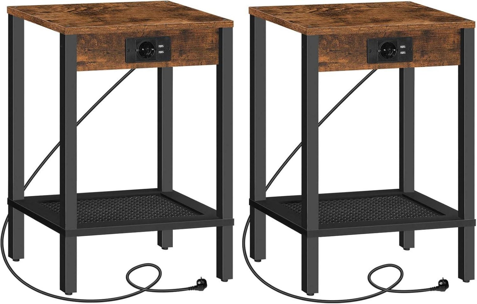Beistelltische mit Ladestation und USB-Anschlüssen, 2er-Set