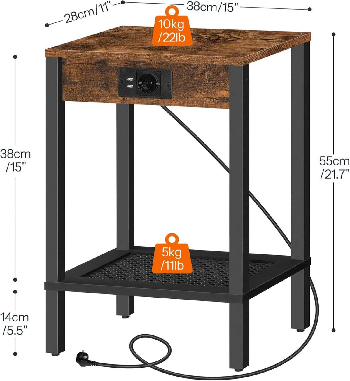 Beistelltische mit Ladestation und USB-Anschlüssen, 2er-Set