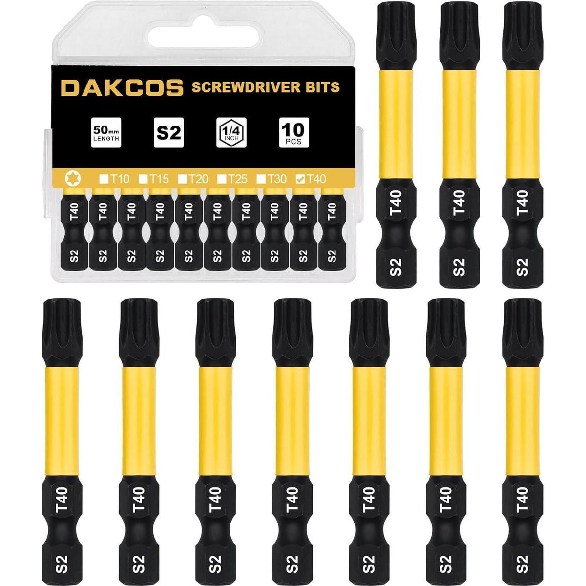 Bitsatz T40 Torx lang 50mm S2 Stahl 10 Stück