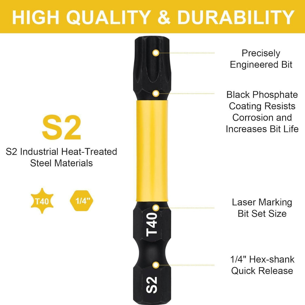 Bitsatz T40 Torx lang 50mm S2 Stahl 10 Stück
