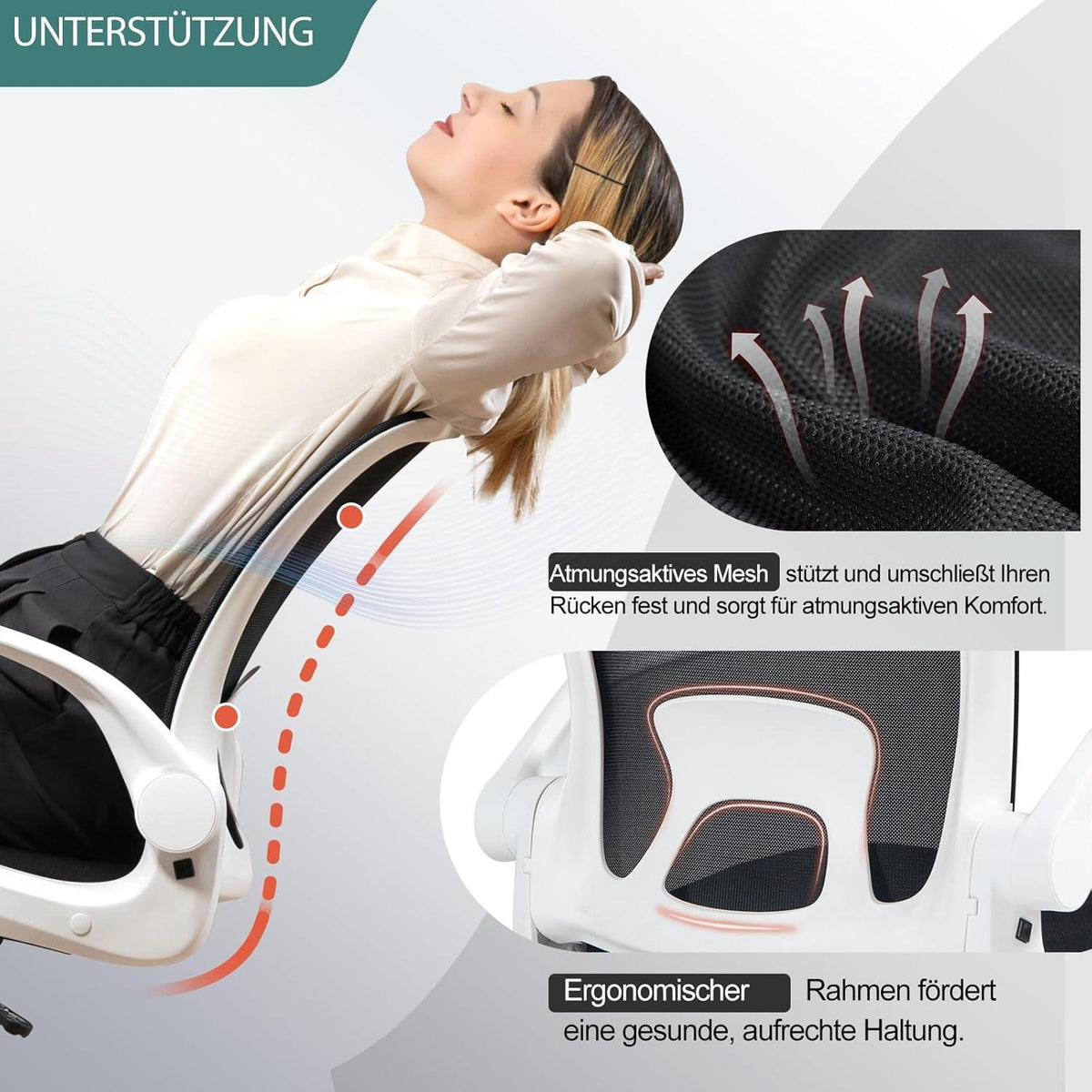 Ergonomischer Bürostuhl mit erhöhter Armlehne & einfacher Montage