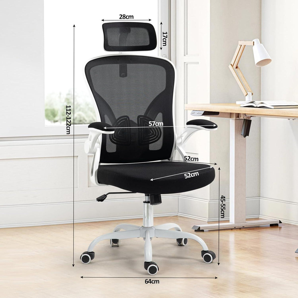 Ergonomischer Bürostuhl mit Kopfstütze und Lendenstütze