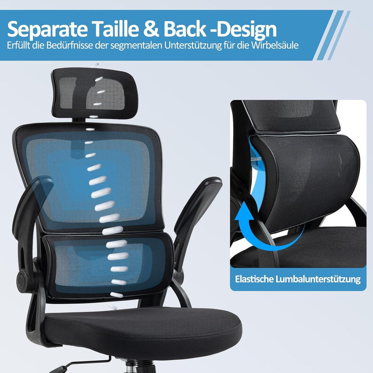 Ergonomischer Bürostuhl mit gefederter Lordosenstütze und verstellbarer