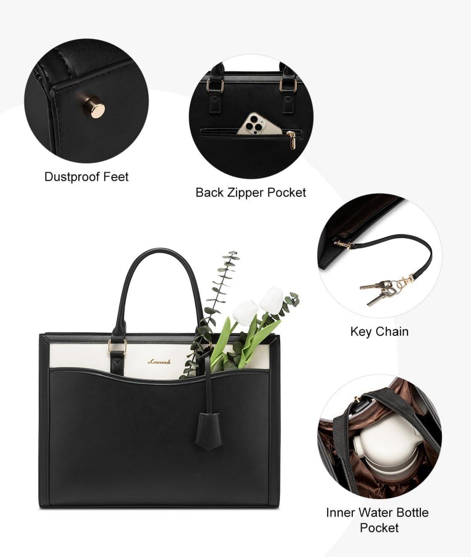 Laptoptasche 15.6 Zoll Handtasche Damen Groß Aktentasche Schwarz