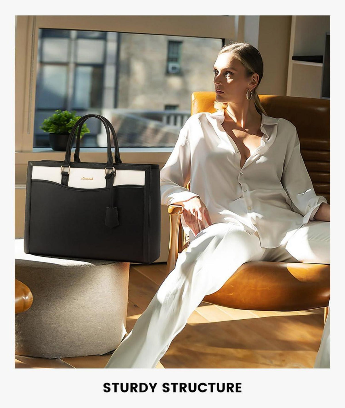 Laptoptasche Damen 15.6 Zoll Tote Bag Handtasche Groß Schwarz