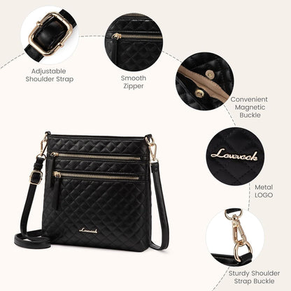 LOVEVOOK Umhängetasche Damen Crossbody Bag Schwarz PU Leder