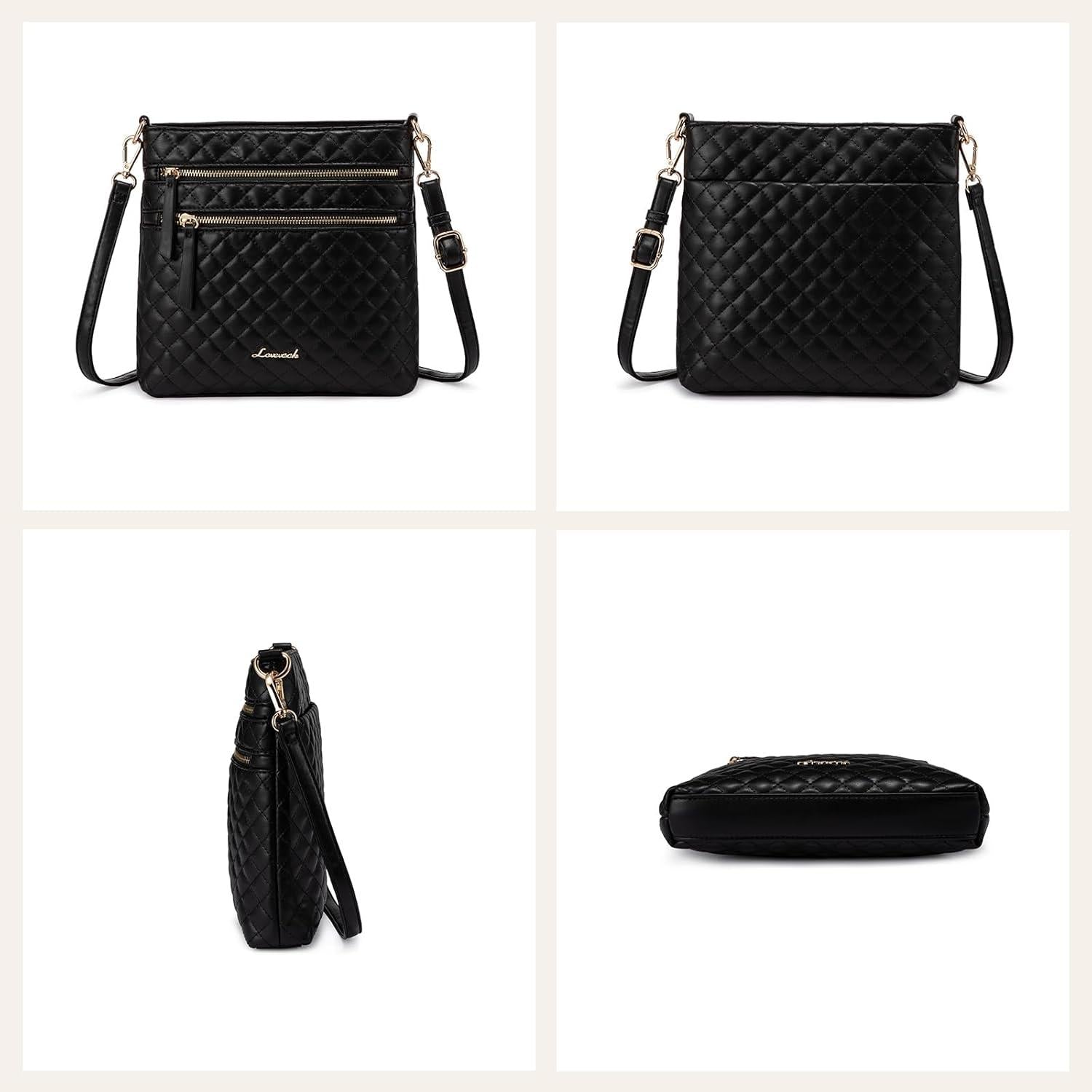 Damen Umhängetasche Crossbody PU Leder Schultertasche Mittelgroß Schwarz