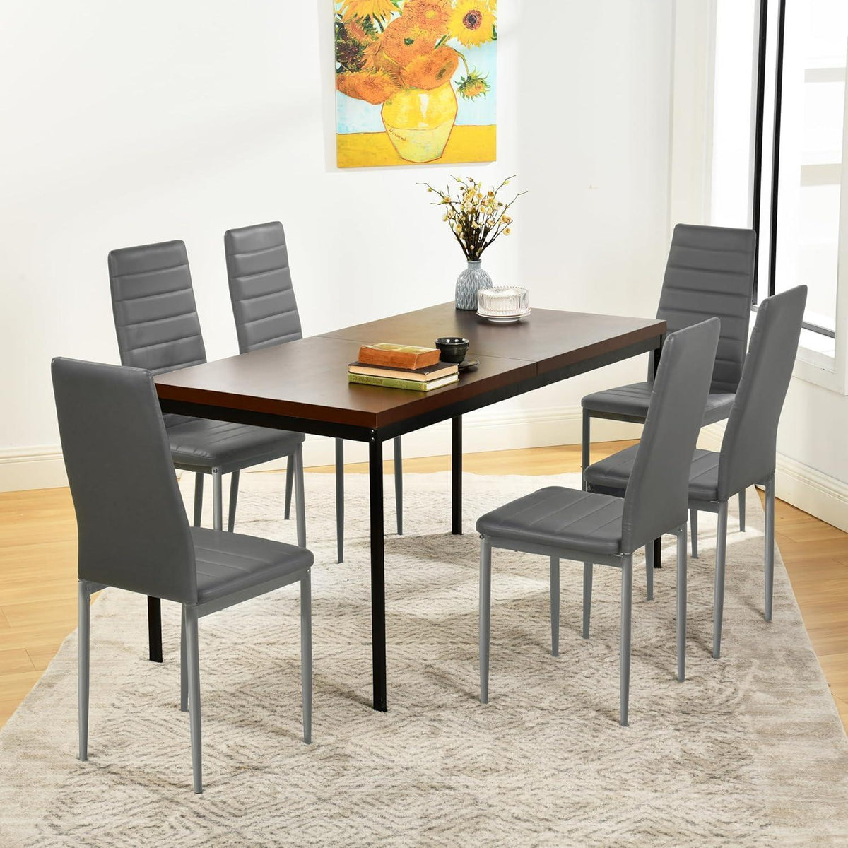6x Esszimmerstühle Grau – Gepolsterte Sitzfläche & Metallbeine