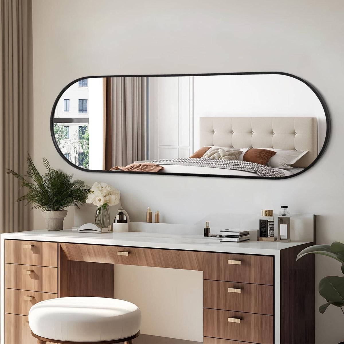Ovaler Wandspiegel Schwarz 120x40cm – Badezimmer & Co.
