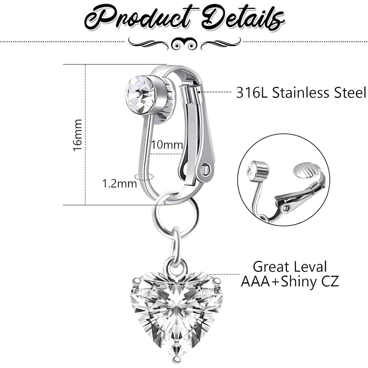 Fake Bauchnabelpiercing Set mit Clip, Herz Kristall Schmetterling Blume Anhänger