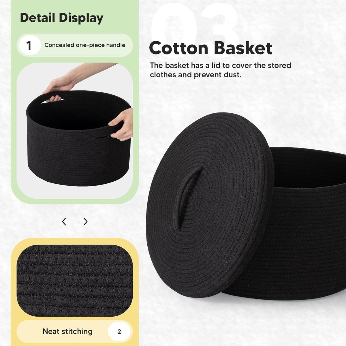 Gewebter Wäschekorb mit Deckel – 32L, Schwarz