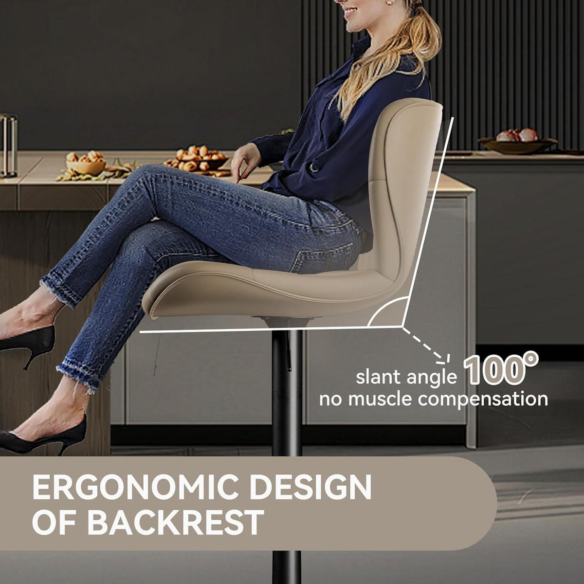 Hawthyhome Barhocker 2er Set Khaki Höhenverstellbar mit Rückenlehne