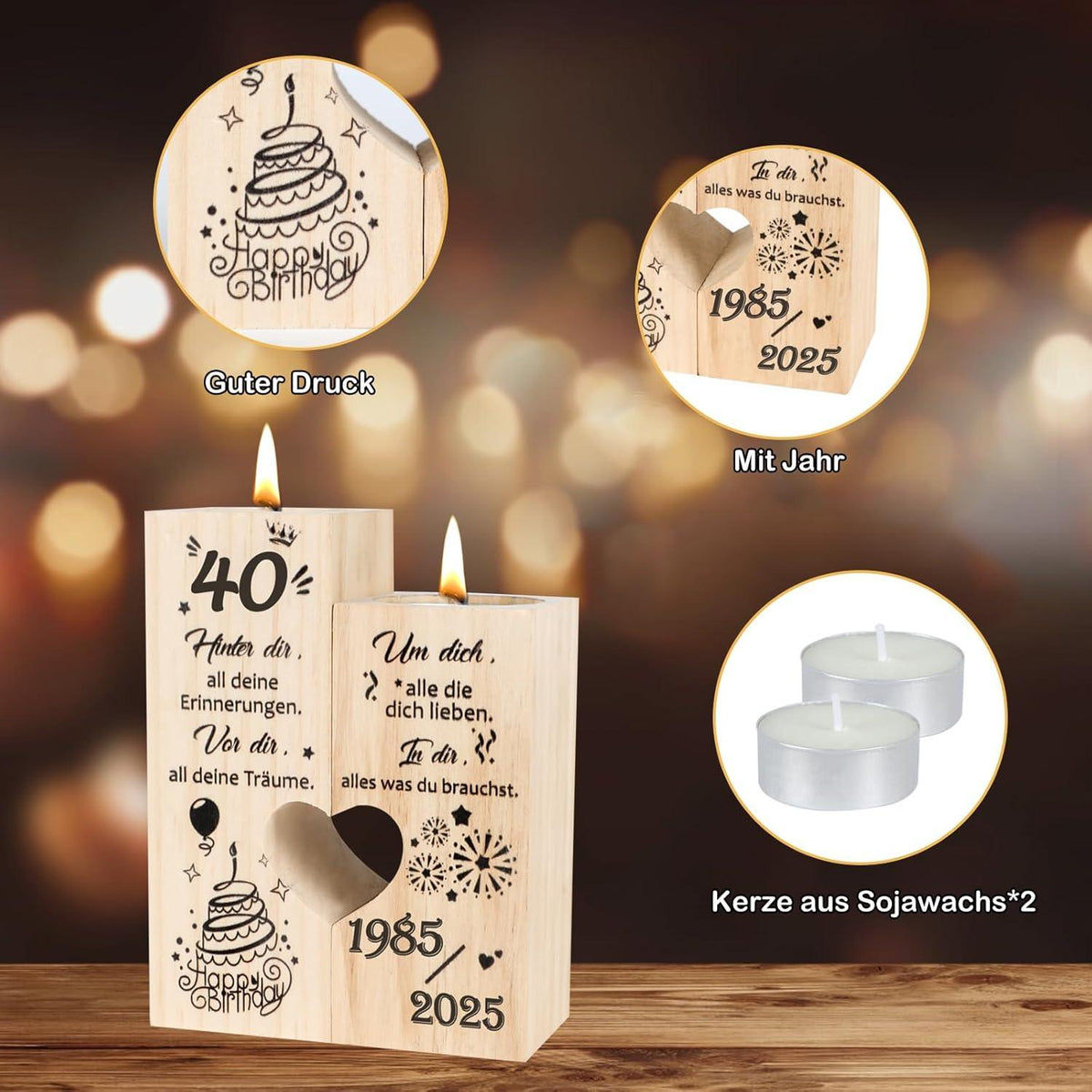Deko 40 Geburtstag Frau Kerzenständer 1985-2025 Mama