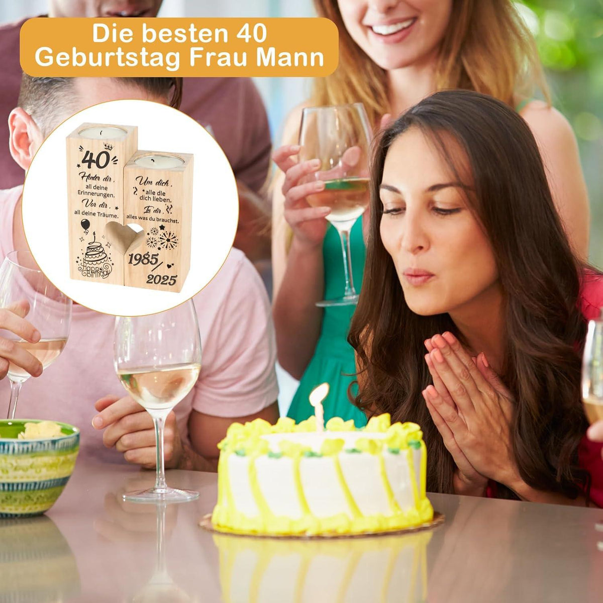 Deko Kerzenständer 40 Geburtstag Geschenk 1985-2025 Mama Schwester