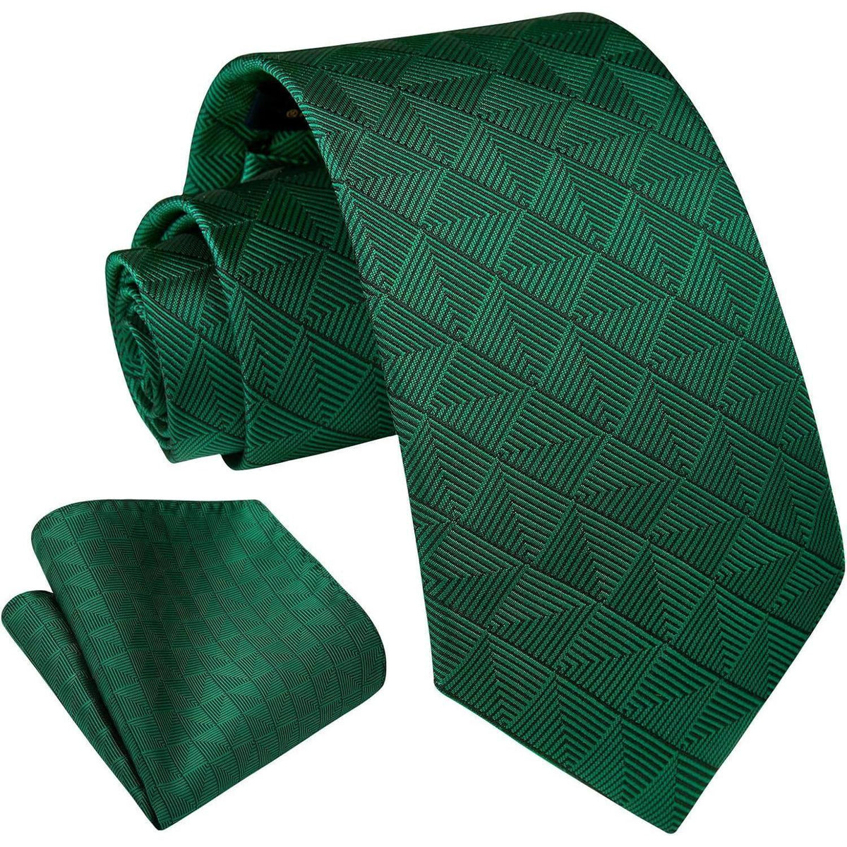 Krawatten-Set Herren mit Einstecktuch, kariert, grün