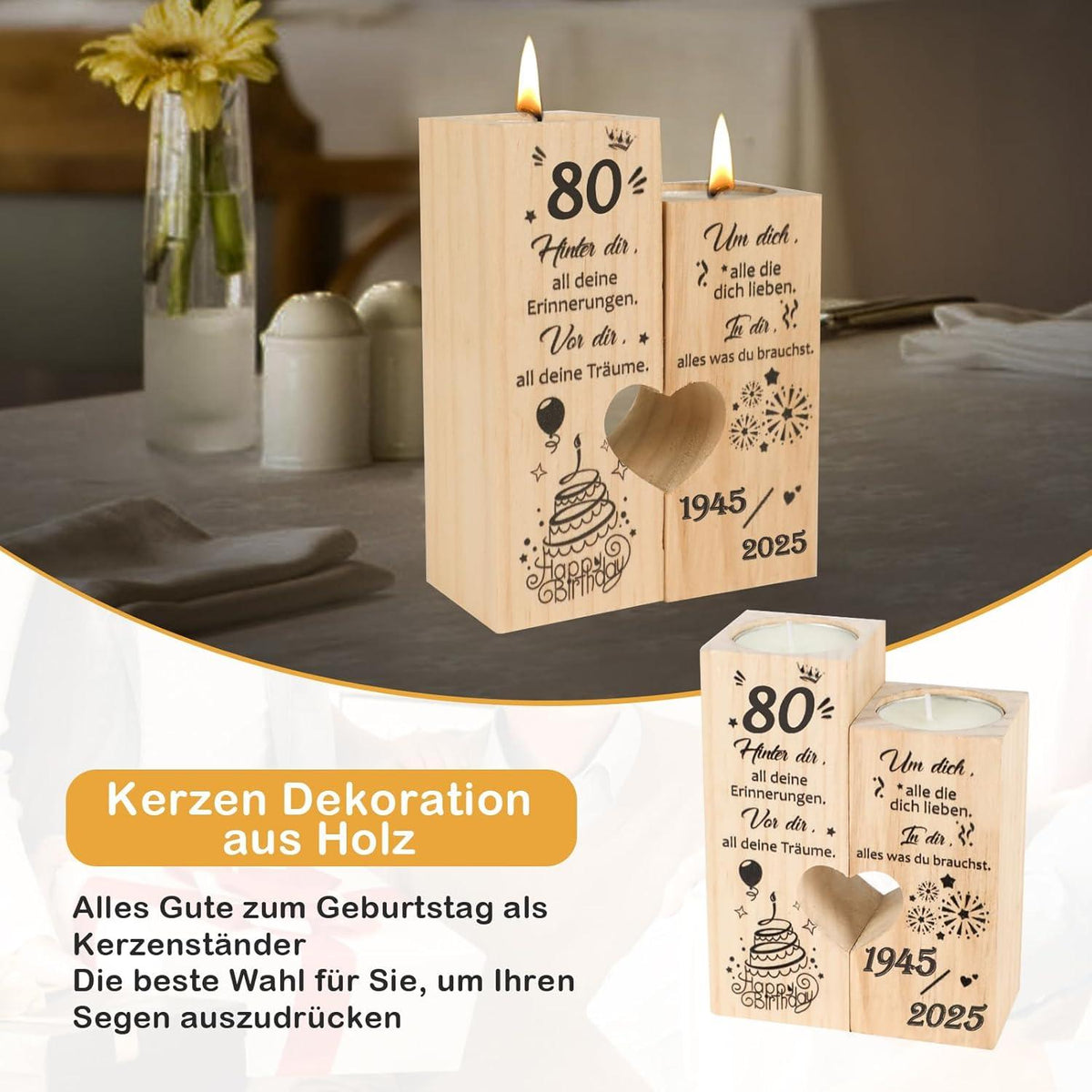 Deko 80 Geburtstag Holz Kerzenständer Personalisiert Mama Freundin