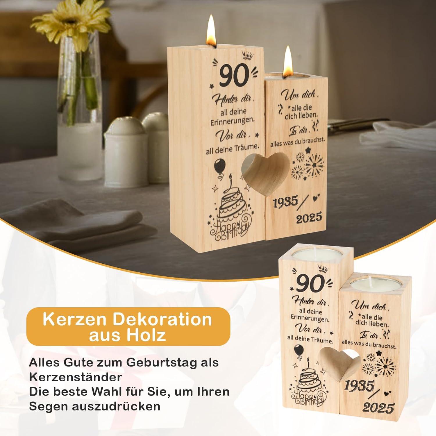 Dekoration 90 Geburtstag Kerzenständer Holz Personalisiert 1935-2025