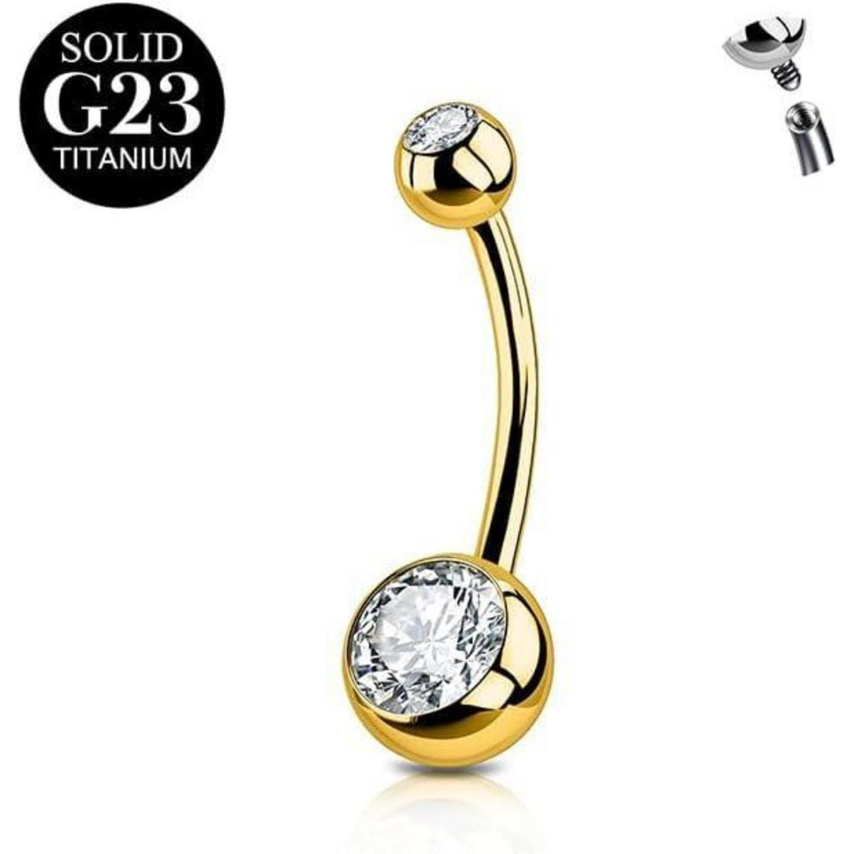 Bauchnabelpiercing Titan 14G mit Zirkonia, 6-14mm Länge