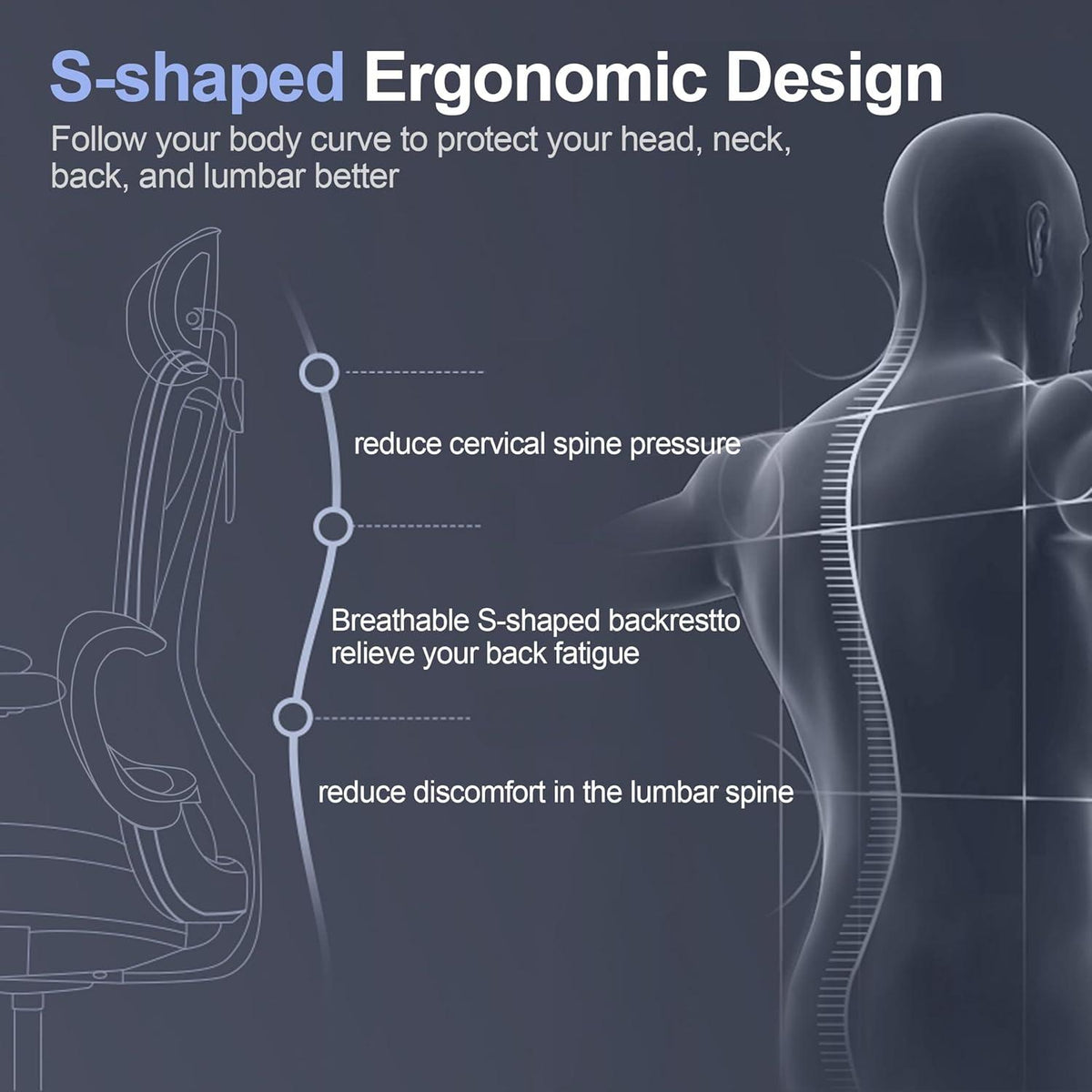 Bürostuhl Ergonomisch 3D Armlehnen Lendenwirbelstütze Wippfunktion