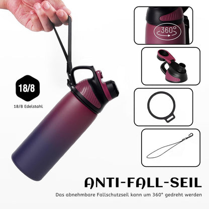 Edelstahl Trinkflasche mit Magnetdeckel 600ml Rot&Lila