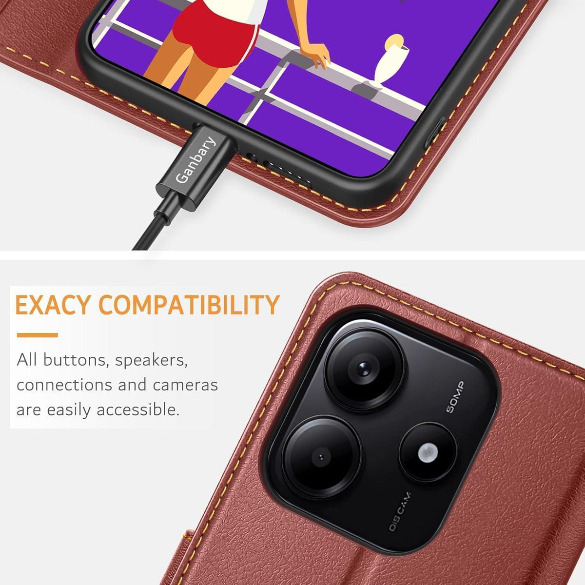 Klapphülle für Xiaomi Redmi Note 14 5G mit Kartenfächern & Standfunktion, Braun in Lederoptik