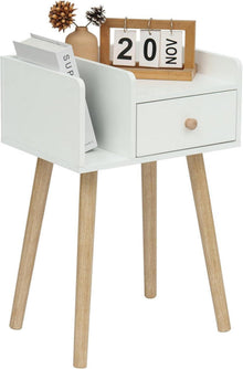 Weißer Nachttisch mit Schublade und offenem Regal 40x30x59 cm MDF