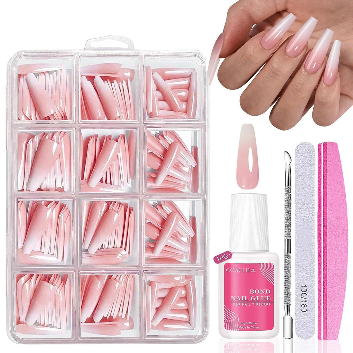 240 Falsche Nägel Rosa Ballerina Design - Französisch Nail Tips Set