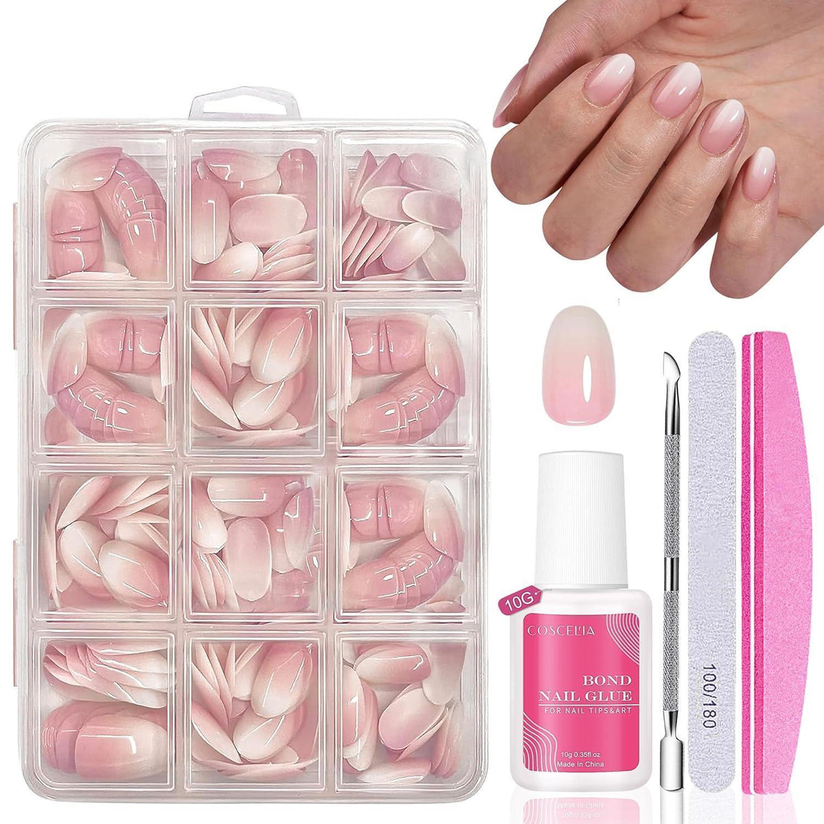 240 Französische Falsche Nägel Rosa-Gradient Mandel Design