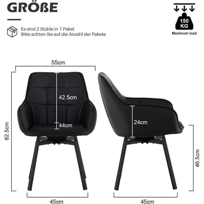 Drehbare Esszimmerstühle 2er Set Schwarz – & Komfort in Lederoptik