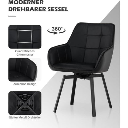 Drehbare Esszimmerstühle 2er Set Schwarz – & Komfort in Lederoptik