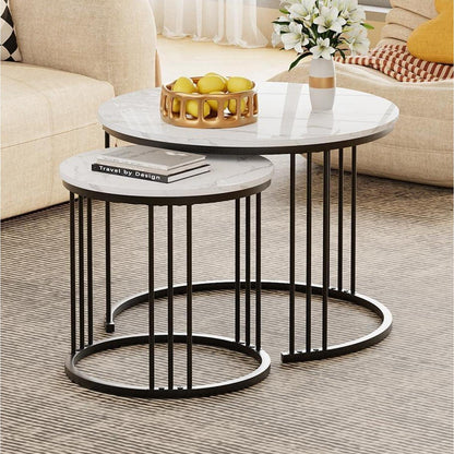 Runde Couchtische 2er-Set Metallrahmen Schwarz 60cm