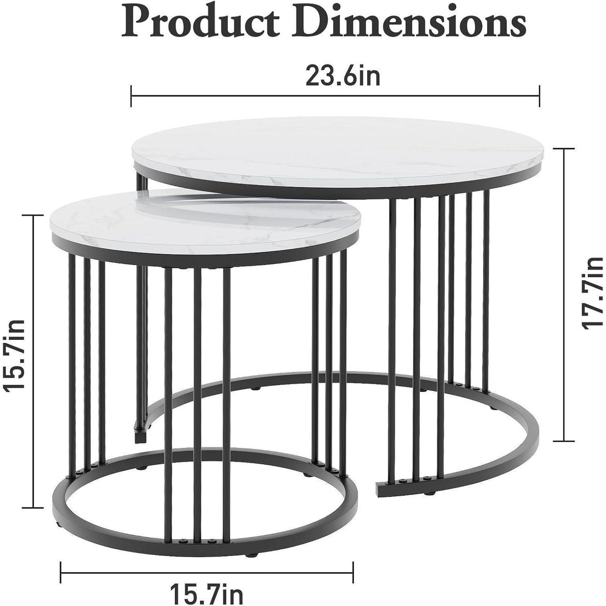 Runde Couchtische 2er-Set Metallrahmen Schwarz 60cm