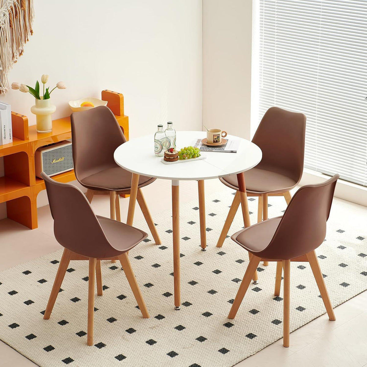 8 Esszimmerstühle skandinavisches Design, Buche in Lederoptik
