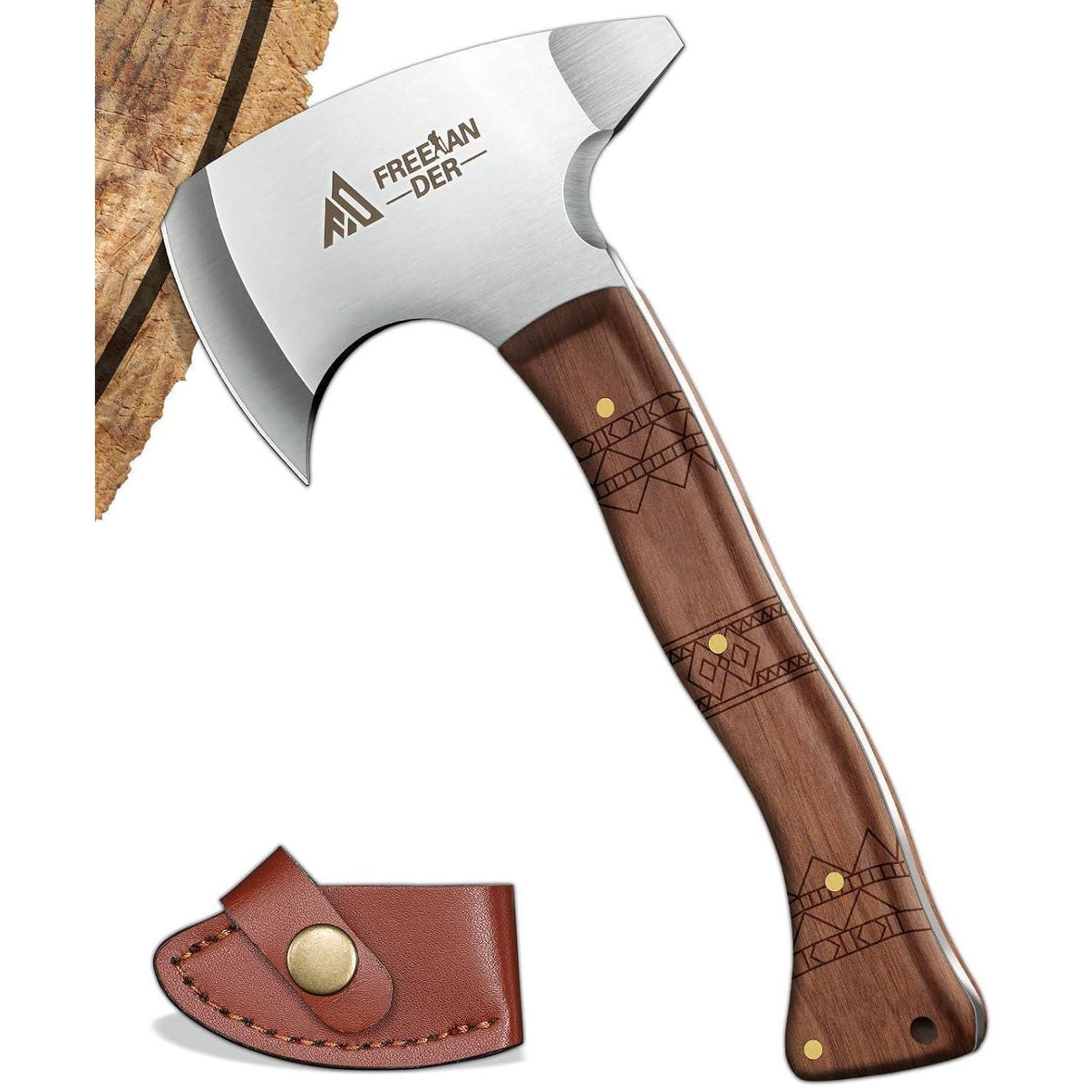 Kleine Outdoor Axt mit Holzgriff und Scheide