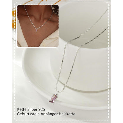 Geburtsstein Kette Damen 925 Sterling Silber vergoldet mit Anhänger