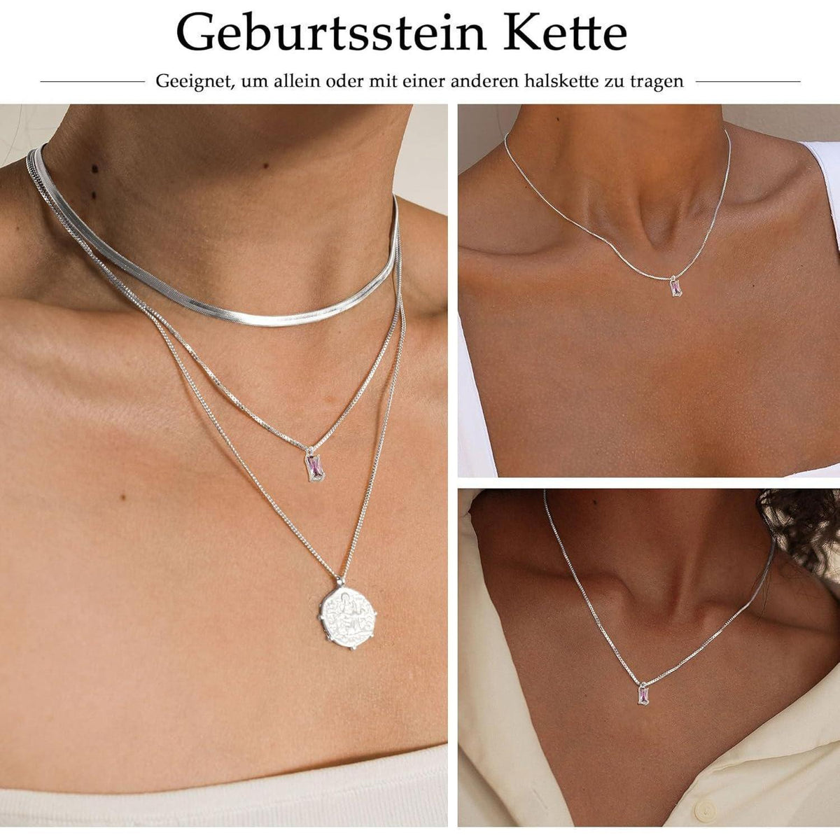 Geburtsstein Kette Damen 925 Sterling Silber vergoldet mit Anhänger